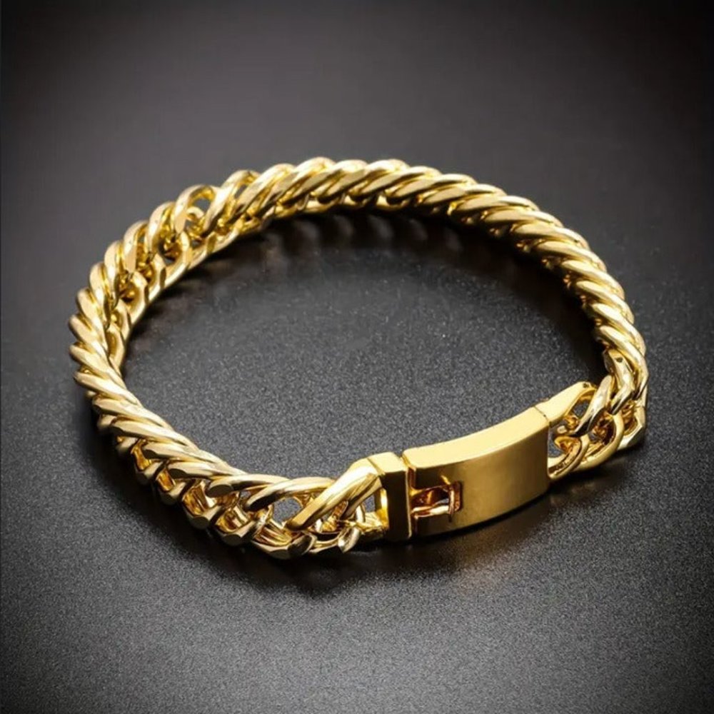 Mens 8" 18K Gold Cuban Chain Link Bracelet 18 K Karat Guys Silver Jewelry 8 inch - Picture 2 of 9